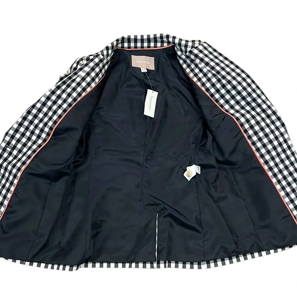 New Banana Republic Blazer Jacket Navy/White Checked Cotton Stretch Lined Size 4 - Picture 7 of 16